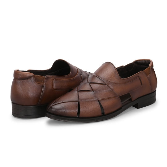 Men's Peshawari Shoe Style Vegan Leather Roman Ethnic Sandal | Premium Party Wear - Brown