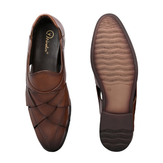 Men's Peshawari Shoe Style Vegan Leather Roman Ethnic Sandal | Premium Party Wear - Brown