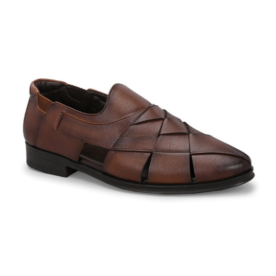 Men's Peshawari Shoe Style Vegan Leather Roman Ethnic Sandal | Premium Party Wear - Brown