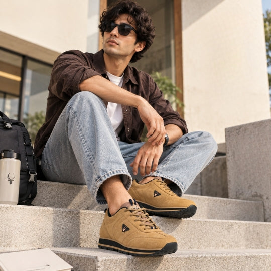 Men's Multisport Leather Sport Shoes -Camel