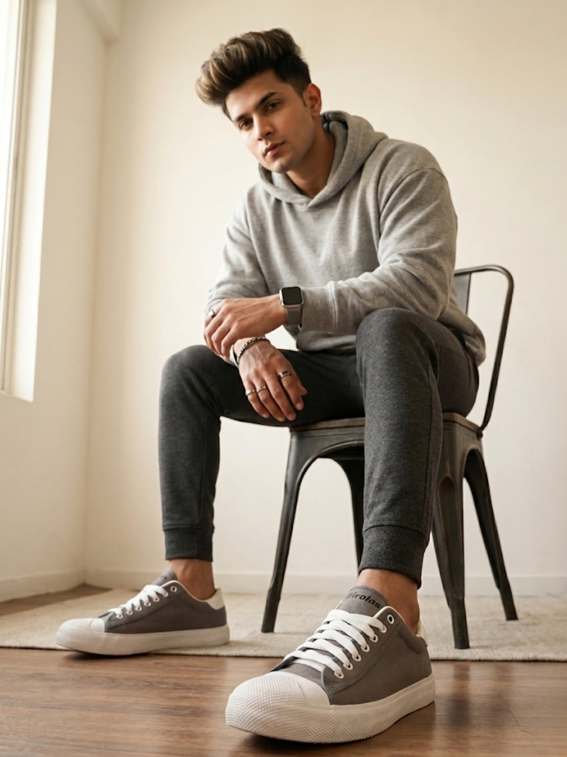 Vulcanised Skateboard Sneakers Shoes for Men - Grey (HRL2076GRY)