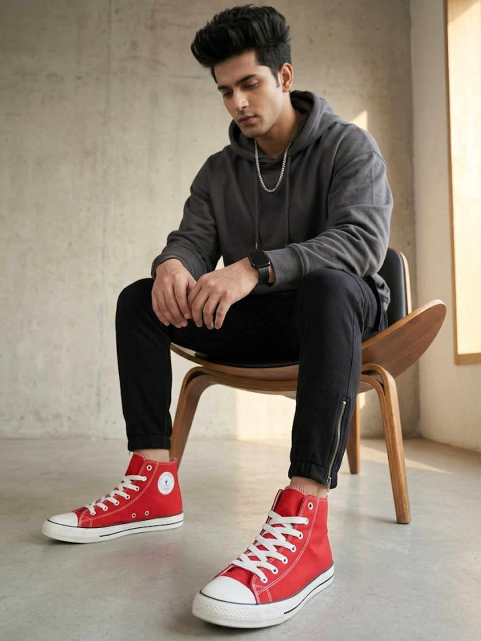 Men's Red Canvas Vulcansied Skateboard Lace Up Ankle Length Sneaker Shoes (HRL2077RED)