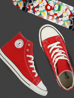 Men's Red Canvas Vulcansied Skateboard Lace Up Ankle Length Sneaker Shoes (HRL2077RED)