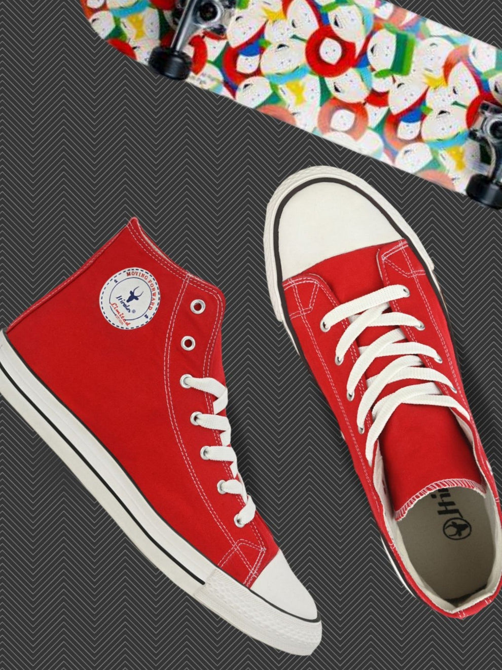 Men's Red Canvas Vulcansied Skateboard Lace Up Ankle Length Sneaker Shoes (HRL2077RED)