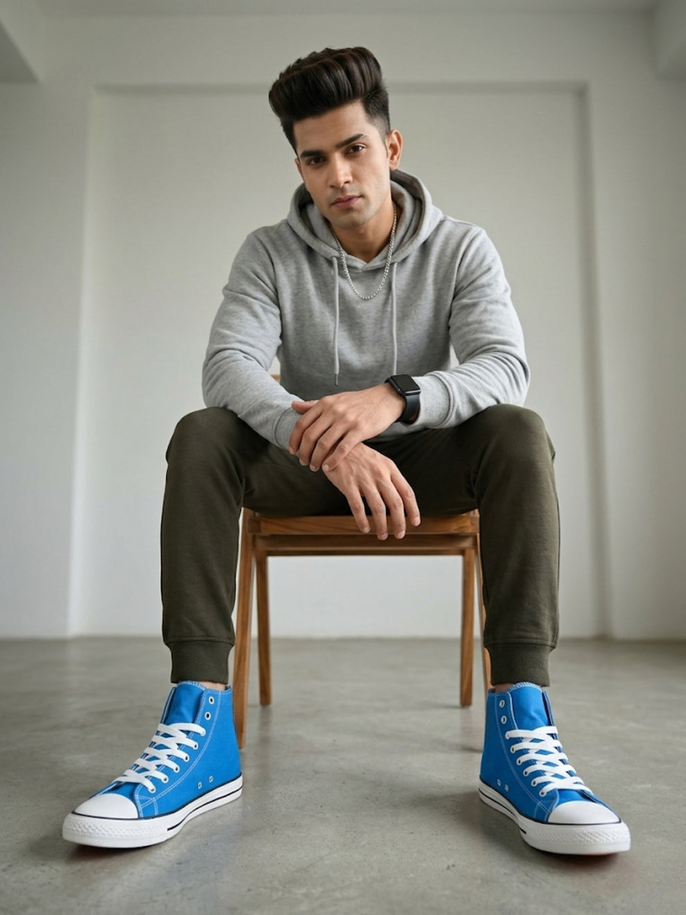 Men's Sky Blue Canvas Vulcansied Skateboard Lace Up Ankle Length Sneaker Shoes (HRL2077SBU)