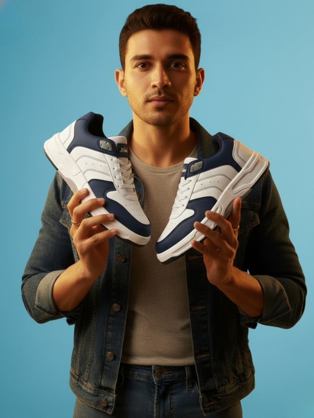 Men Comfort Sneakers - White/ Blue (HRL2084WHB)