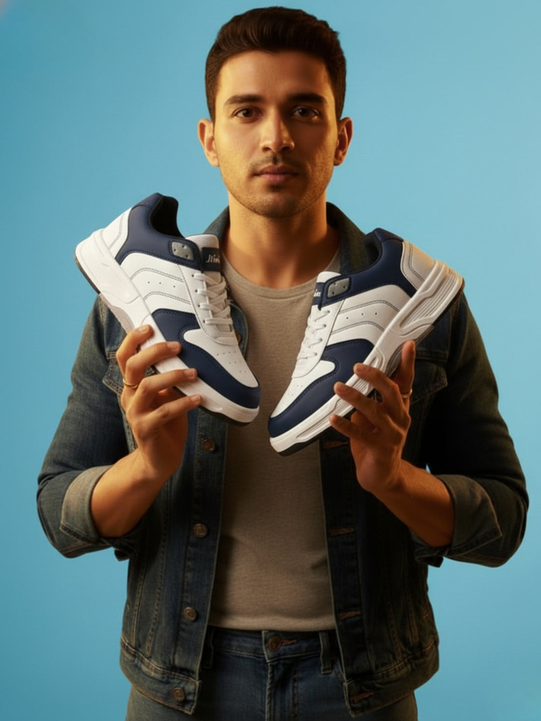 Men Comfort Sneakers - White/ Blue (HRL2084WHB)