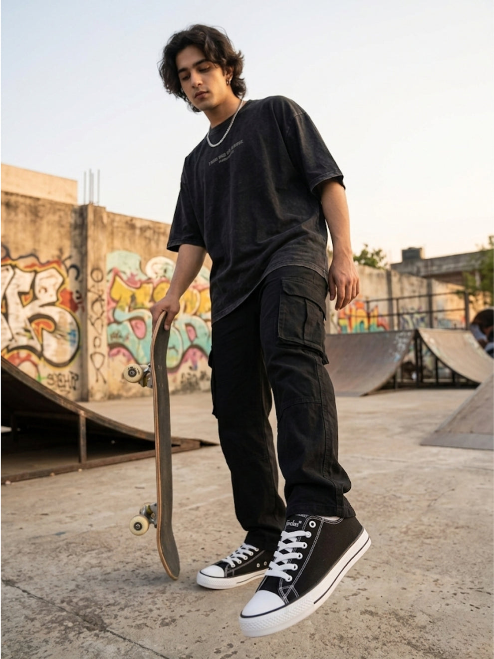 Men's vulcanised Skateboard Sneaker Shoes - Black(HRL2088BLK)