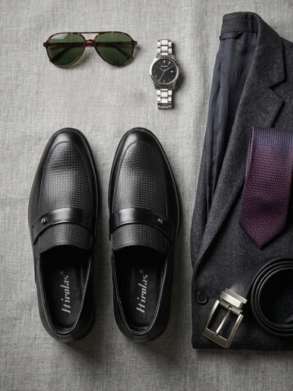 TokyoSole Noir Textured Monk Strap Loafers for Men (HRLFR004BLK)