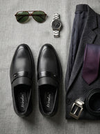 TokyoSole Noir Textured Monk Strap Loafers for Men (HRLFR004BLK)