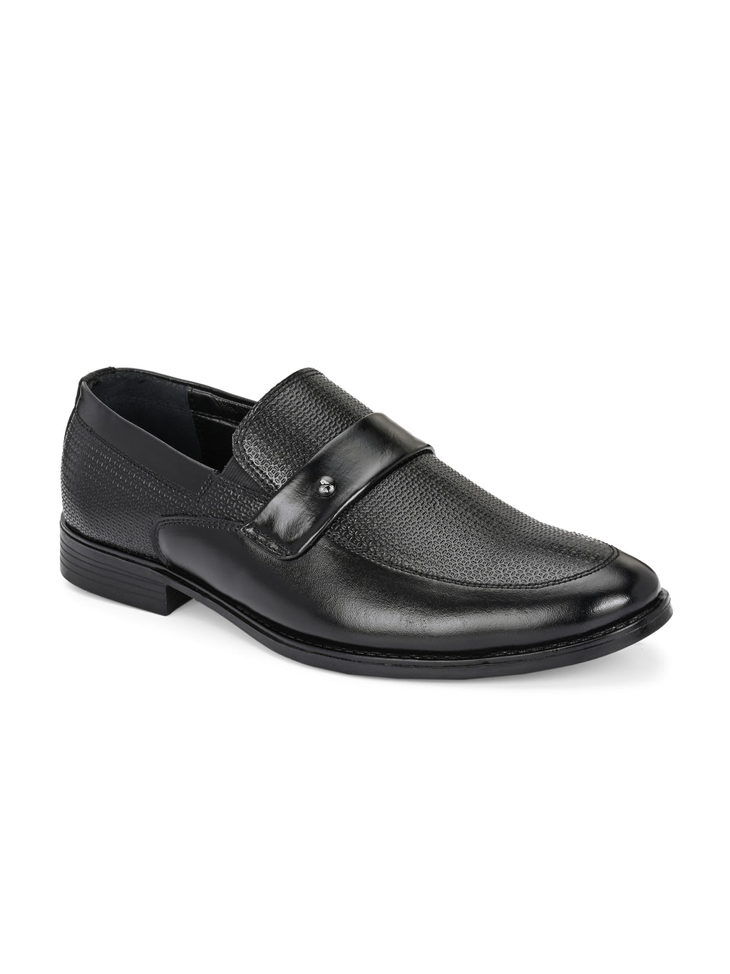 TokyoSole Noir Textured Monk Strap Loafers for Men (HRLFR004BLK)