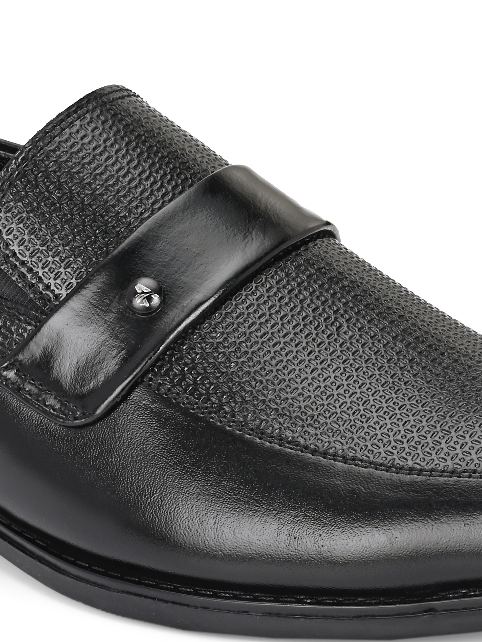 TokyoSole Noir Textured Monk Strap Loafers for Men (HRLFR004BLK)