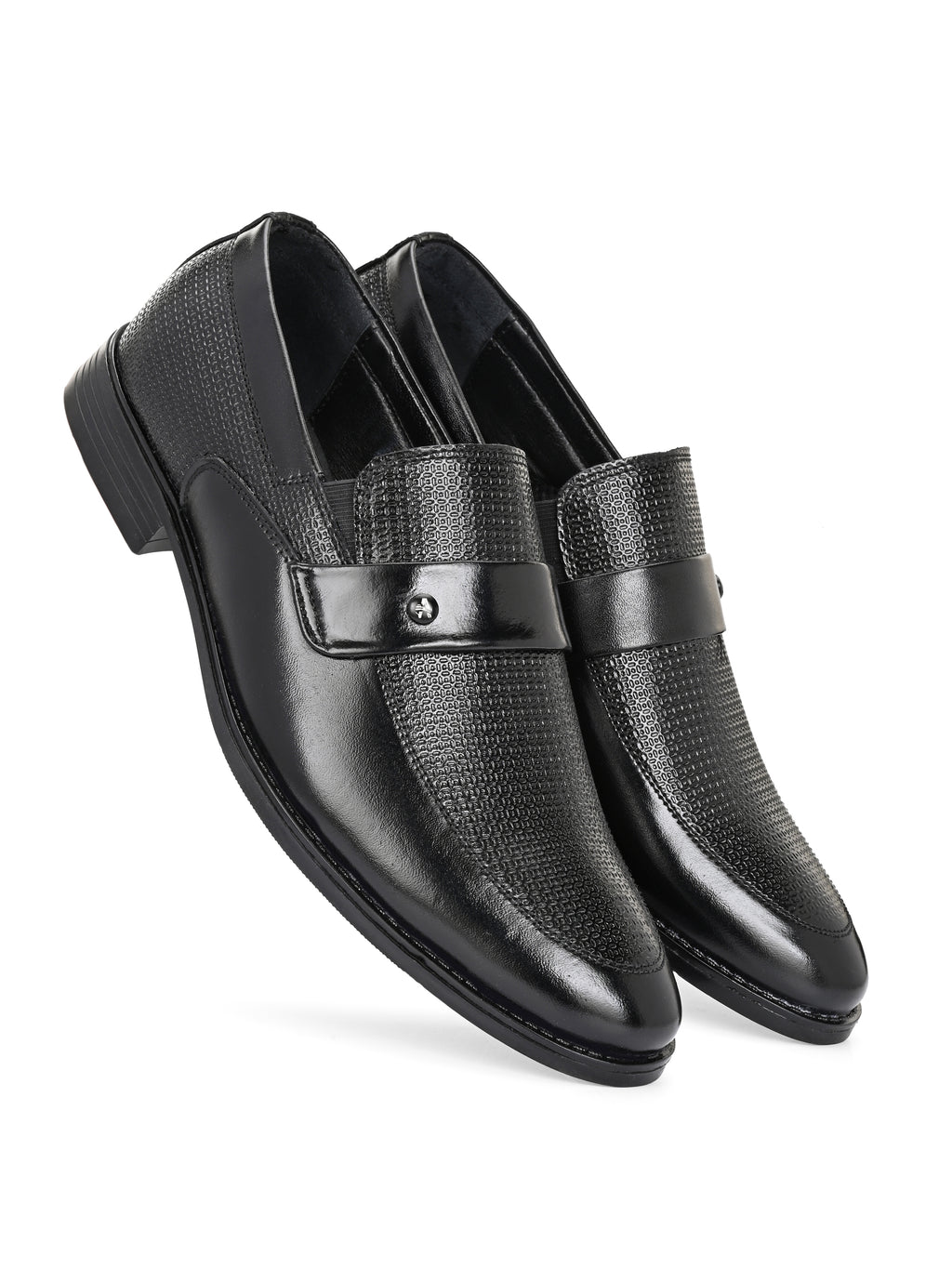 TokyoSole Noir Textured Monk Strap Loafers for Men (HRLFR004BLK)