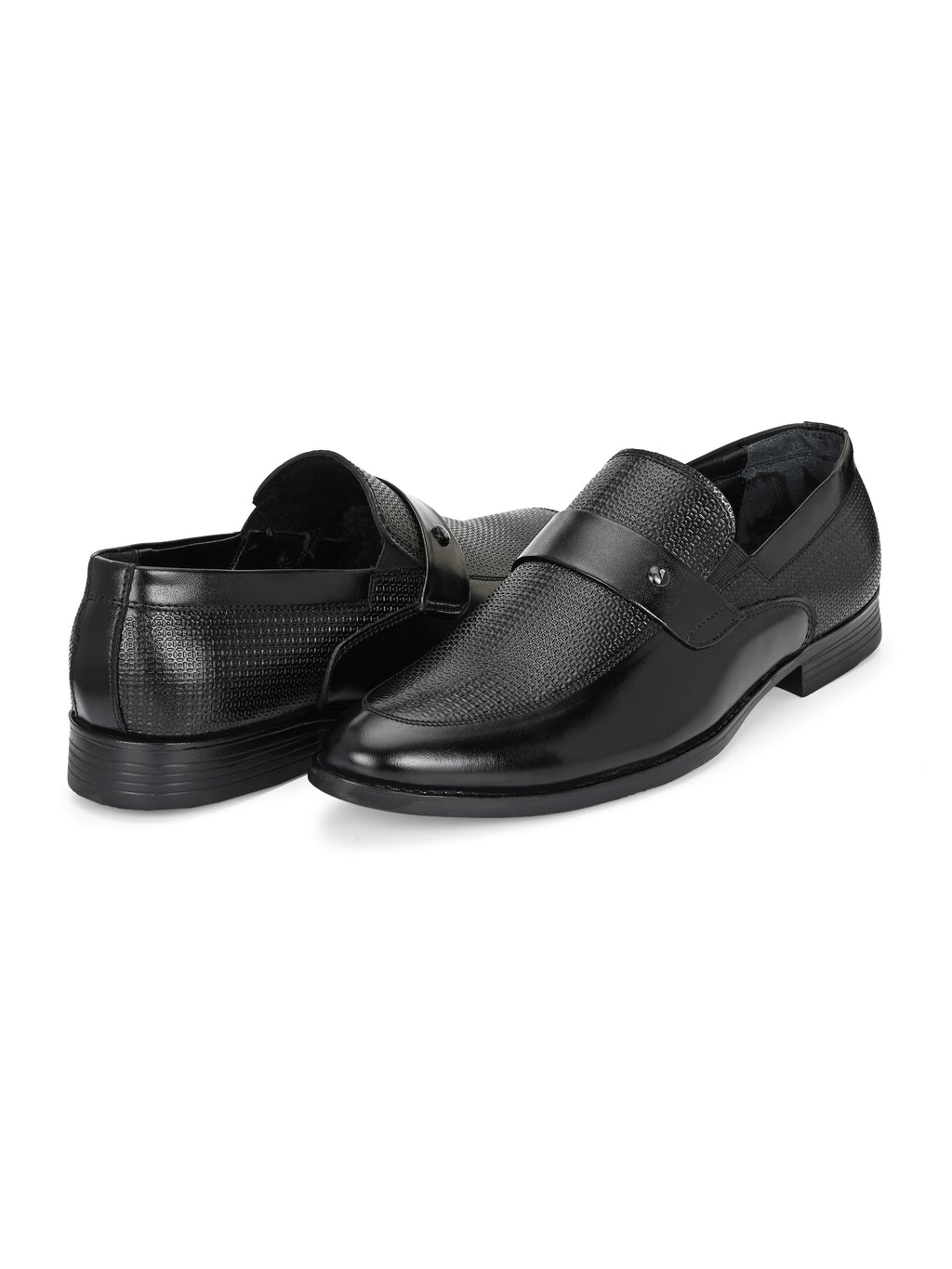 TokyoSole Noir Textured Monk Strap Loafers for Men (HRLFR004BLK)
