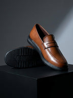 TokyoSole Amber Crest Tan Penny Loafers for Men (HRLFR005TAN)