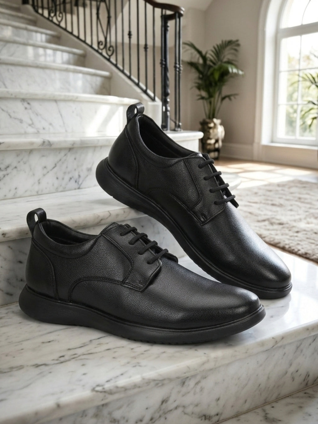 TokyoSole Vertex Black Leather Derby Shoes for Men (HRLFR006BLK)