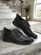 TokyoSole Vertex Black Leather Derby Shoes for Men (HRLFR006BLK)