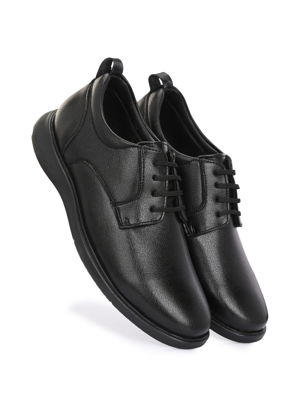 TokyoSole Vertex Black Leather Derby Shoes for Men (HRLFR006BLK)
