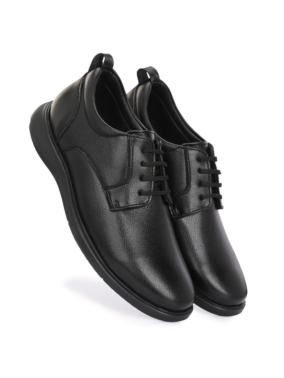 TokyoSole Vertex Black Leather Derby Shoes for Men (HRLFR006BLK)