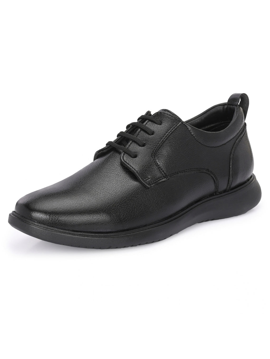 TokyoSole Vertex Black Leather Derby Shoes for Men (HRLFR006BLK)