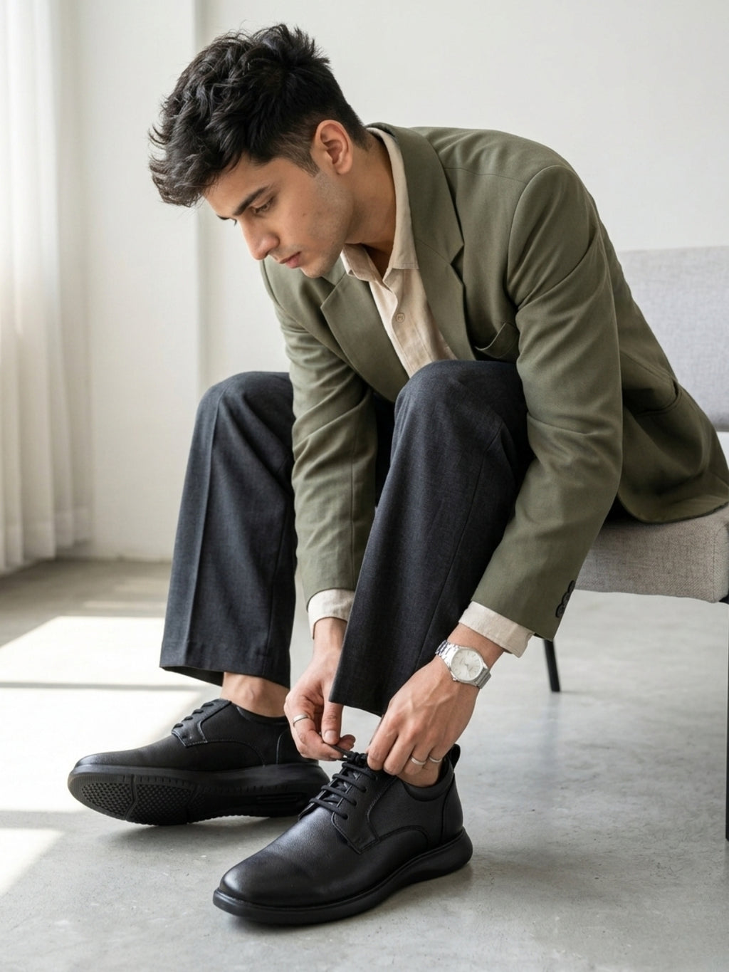 TokyoSole Vertex Black Leather Derby Shoes for Men (HRLFR006BLK)