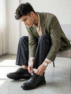 TokyoSole Vertex Black Leather Derby Shoes for Men (HRLFR006BLK)