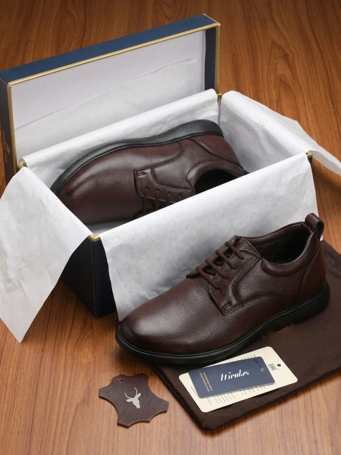 TokyoSole Mahogany Edge Leather Derby Shoes for Men (HRLFR006BRN)