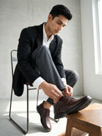 TokyoSole Mahogany Edge Leather Derby Shoes for Men (HRLFR006BRN)