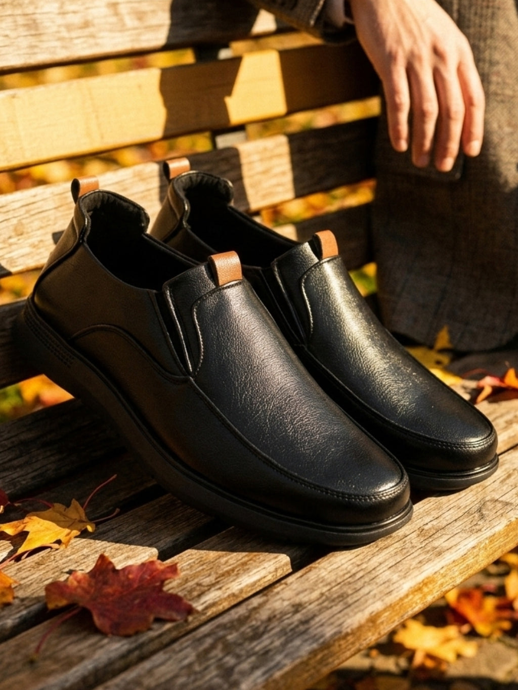 TokyoSole ShadowEase Black Leather Slip-On Shoes for Men (HRLFR007BLK)