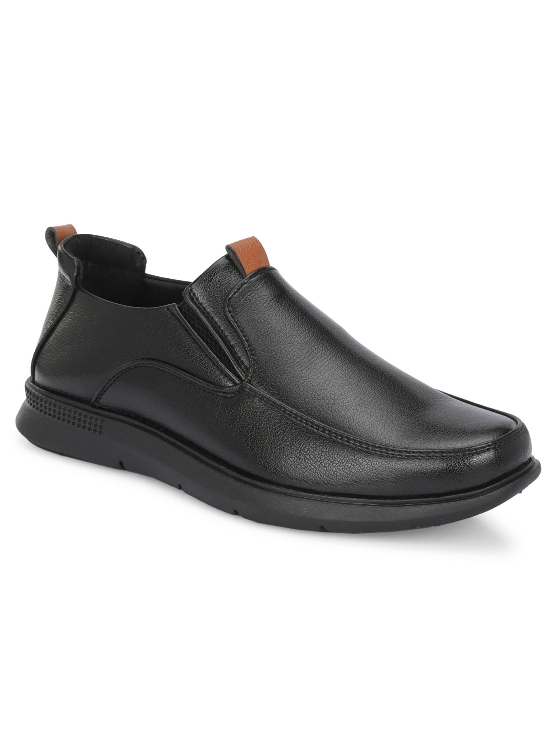 TokyoSole ShadowEase Black Leather Slip-On Shoes for Men (HRLFR007BLK)