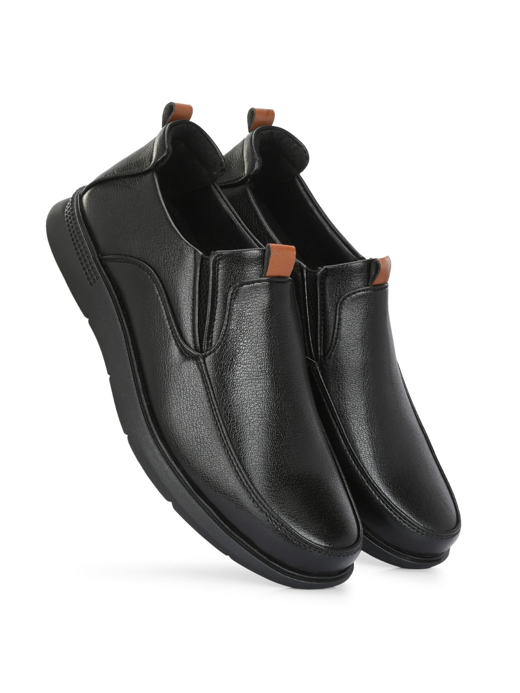 TokyoSole ShadowEase Black Leather Slip-On Shoes for Men (HRLFR007BLK)