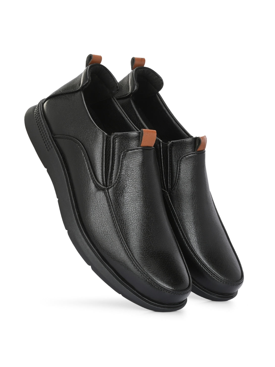 TokyoSole ShadowEase Black Leather Slip-On Shoes for Men (HRLFR007BLK)
