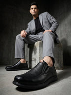 TokyoSole ShadowEase Black Leather Slip-On Shoes for Men (HRLFR007BLK)