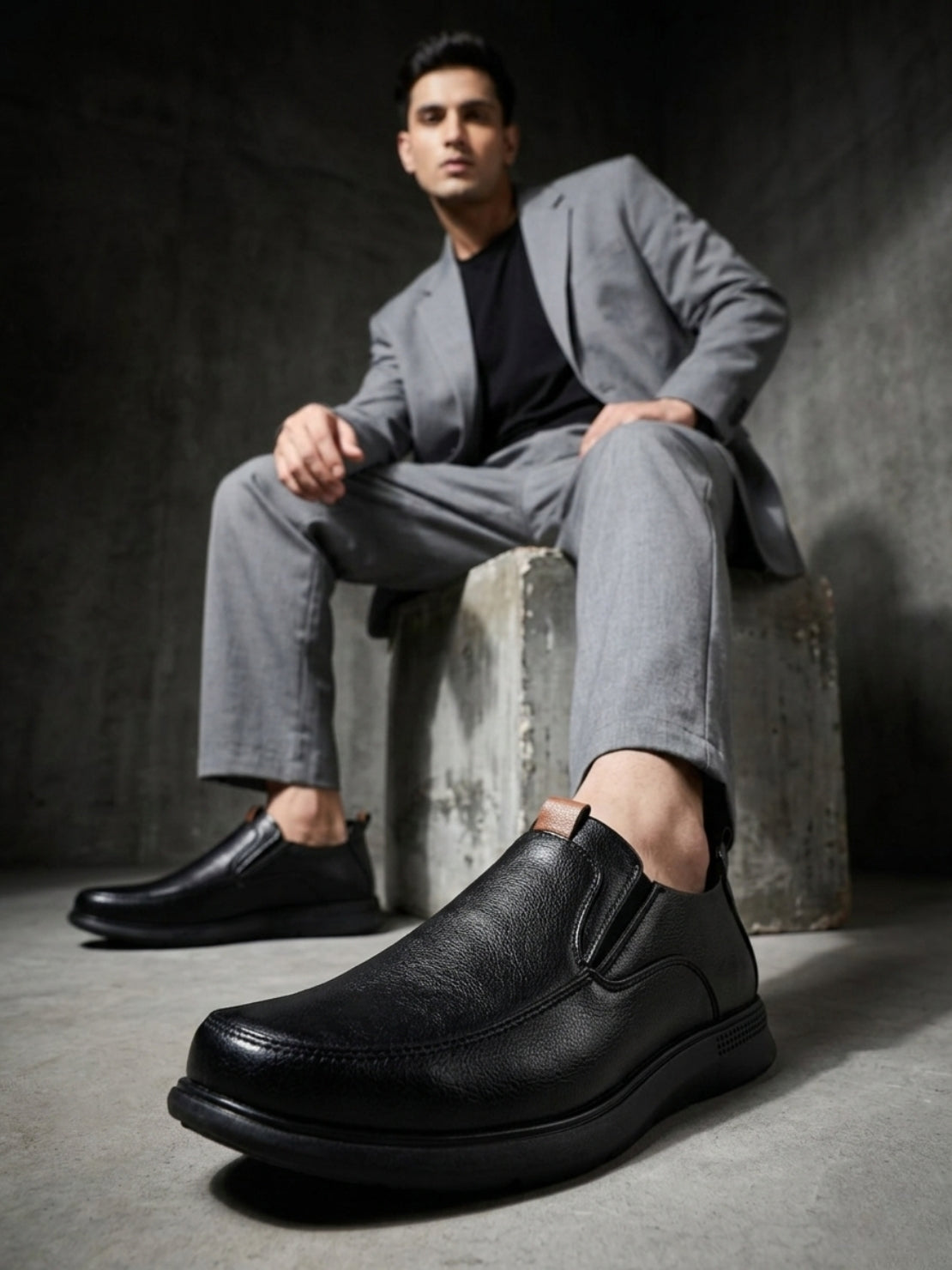 TokyoSole ShadowEase Black Leather Slip-On Shoes for Men (HRLFR007BLK)