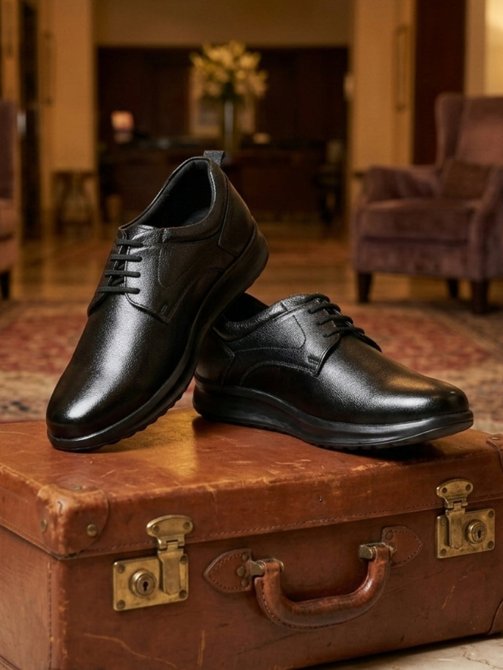 TokyoSole Premium Black Leather Oxford Formal Shoes for Men (HRLFR009BLK)
