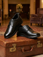 TokyoSole Premium Black Leather Oxford Formal Shoes for Men (HRLFR009BLK)