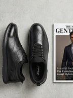 TokyoSole Premium Black Textured Leather Derby Shoes for Men (HRLFR010BLK)