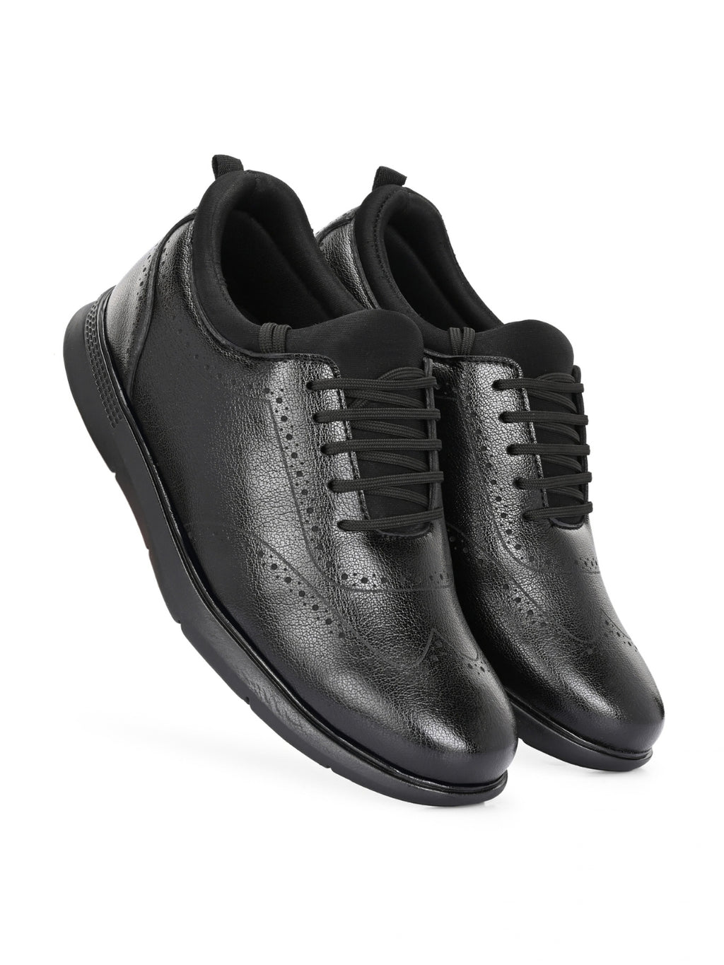 TokyoSole Premium Black Textured Leather Derby Shoes for Men (HRLFR010BLK)
