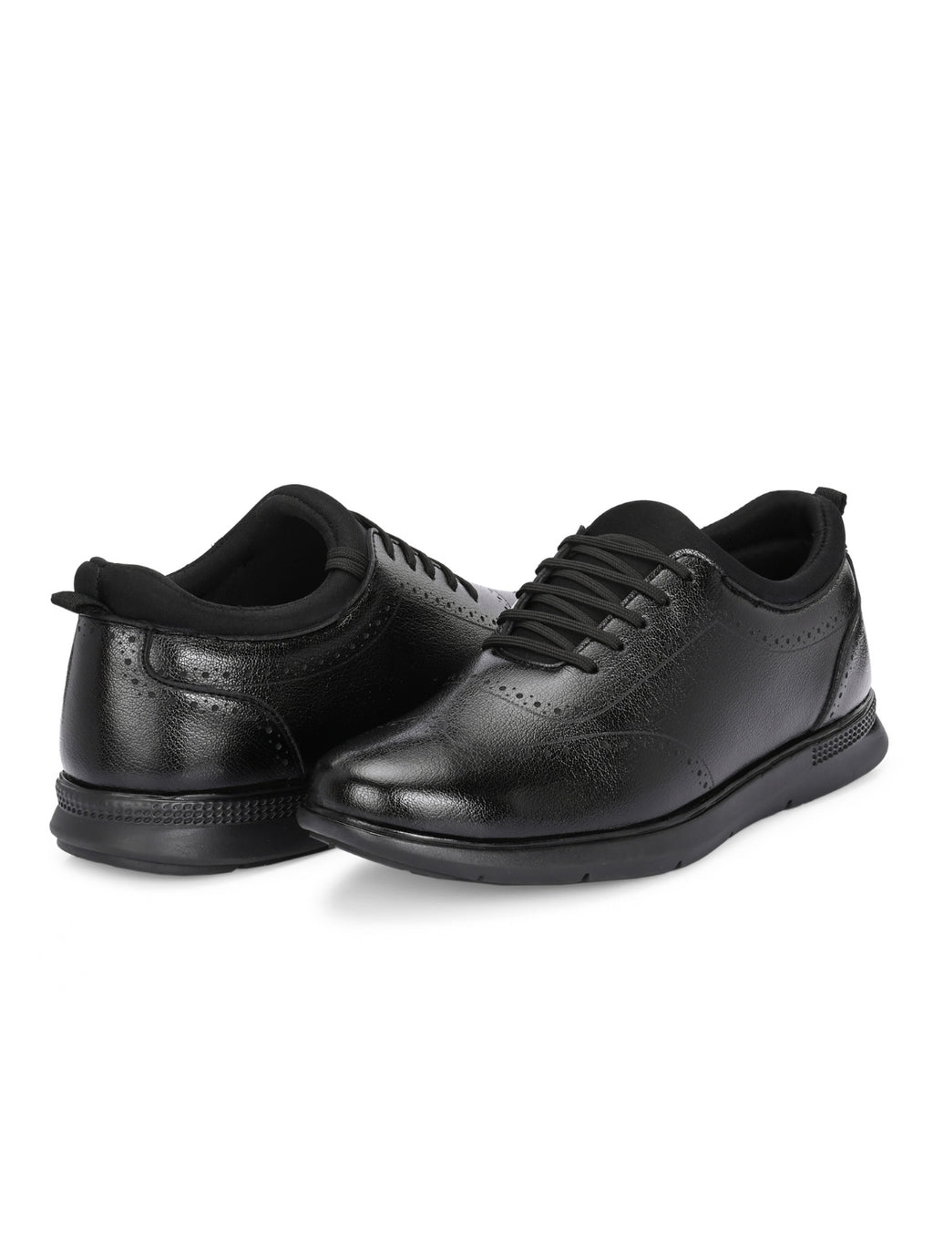 TokyoSole Premium Black Textured Leather Derby Shoes for Men (HRLFR010BLK)