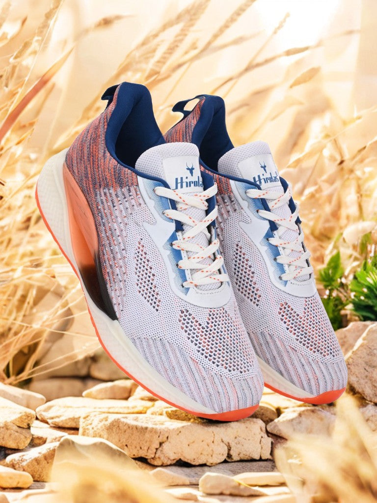 Men's Cloudwalk Knitted Sports Running Sport Shoes - White/Orange HRLMP11WOG