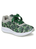 Women Printed Green Mesh Fitness Lace-Up Sports Shoes (HRLWF13GRN)