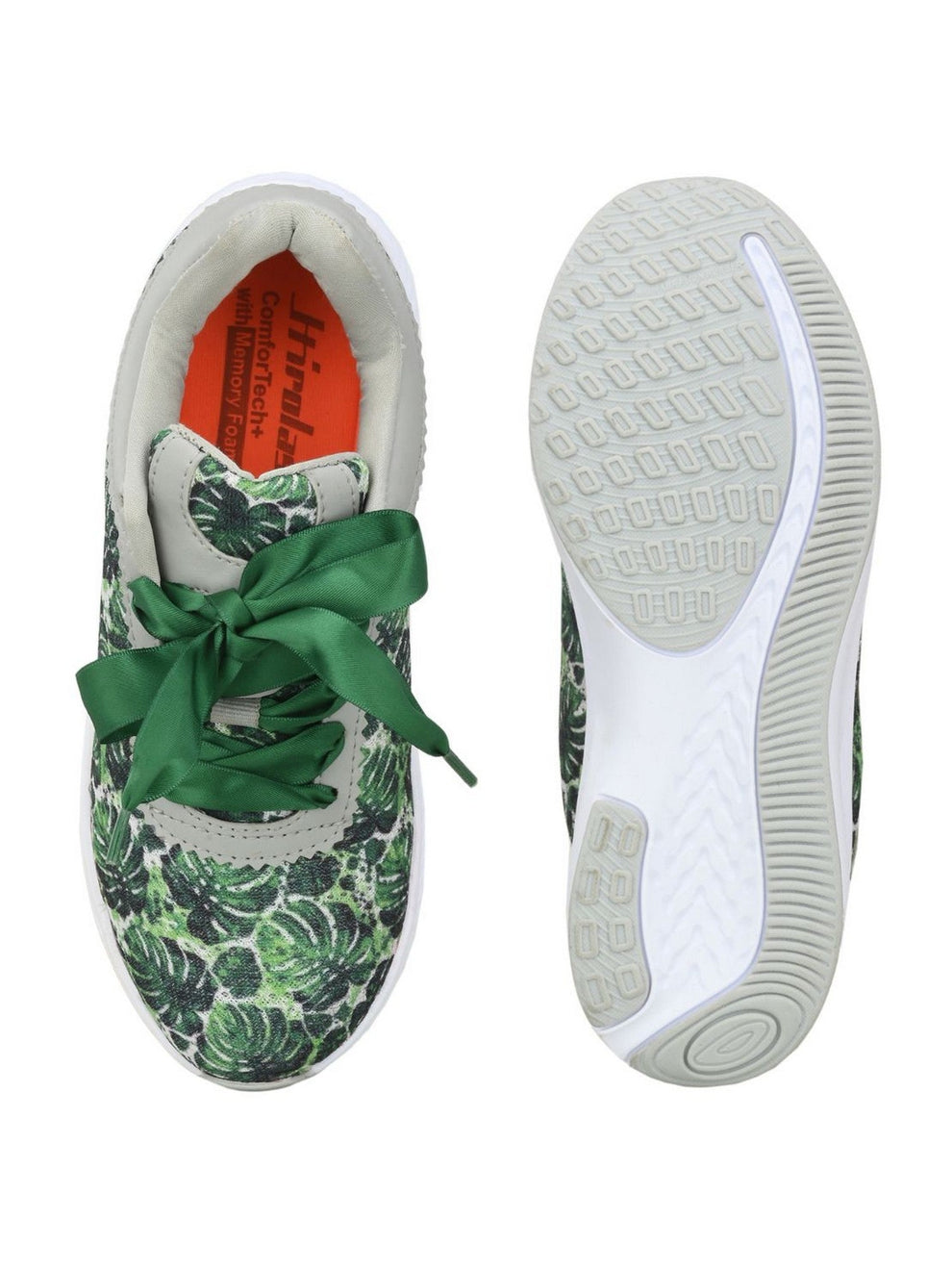 Women Printed Green Mesh Fitness Lace-Up Sports Shoes (HRLWF13GRN)