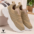Chunky Mesh & Synthetic Beige Sports Shoes for women