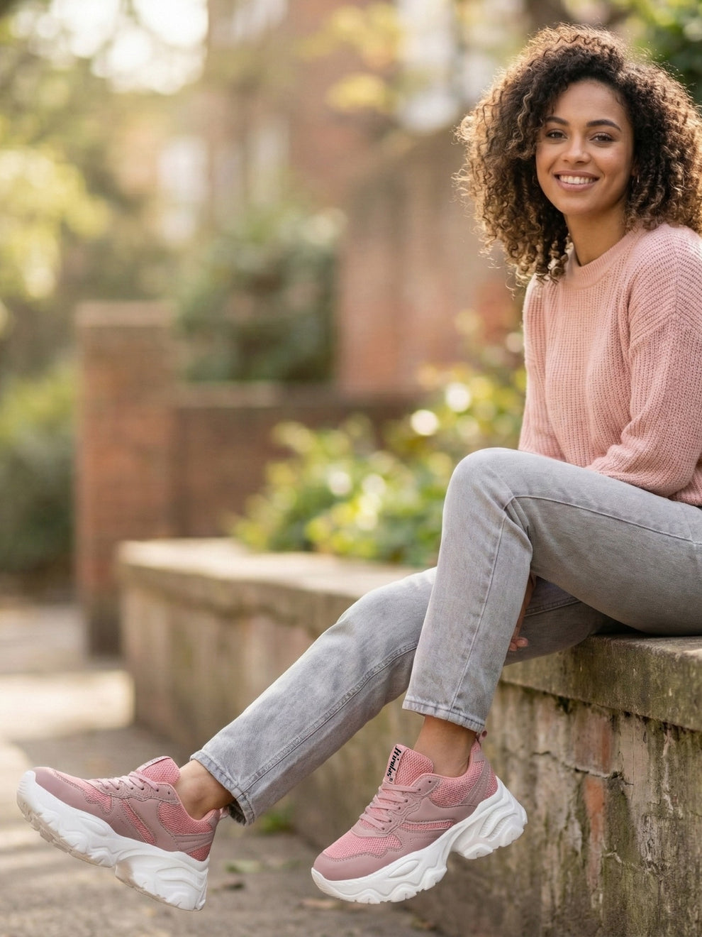 Chunky Mesh & Synthetic Pink Sports Shoes for women