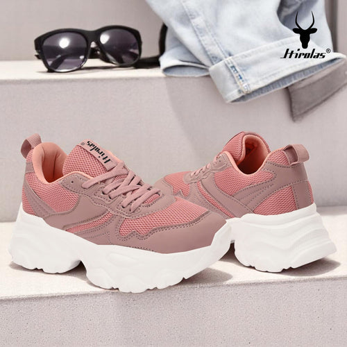 Chunky Mesh & Synthetic Pink Sports Shoes for women