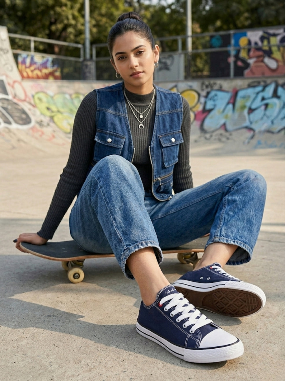 vulcanized Skateboard Sneaker Shoes for Women - Blue (HRLWF24BLU)