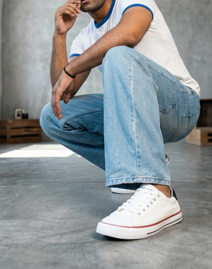 Vulcanised Skateboard Sneakers Shoes for Men - White (HRL2076WHT)