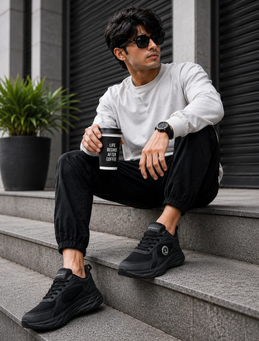 Velocity Men's Walking Running Fitness Athletic Training Gym Fashion Sport Shoes Black