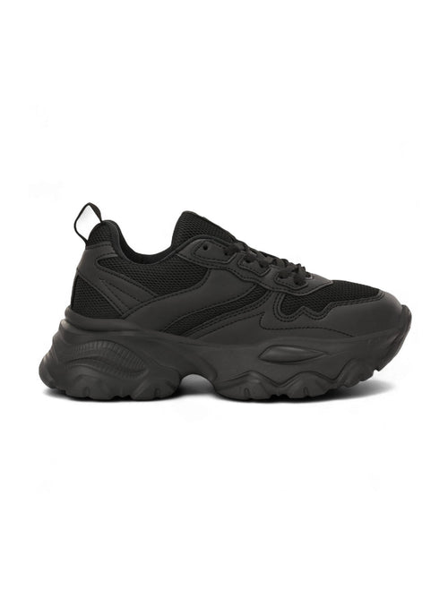 Chunky Mesh & Synthetic Black Sports Shoes for women Regular