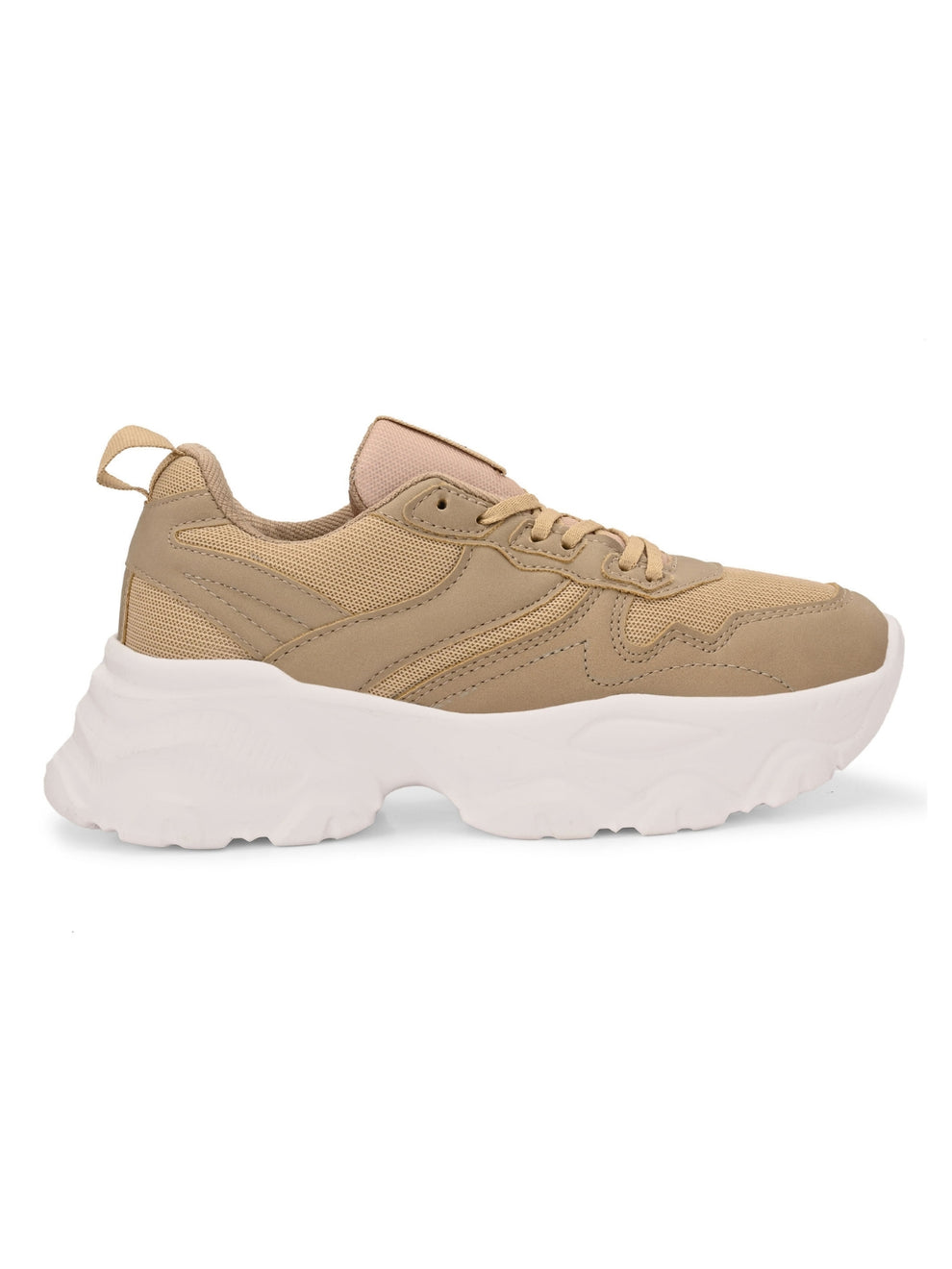 Chunky Mesh & Synthetic Beige Sports Shoes for women